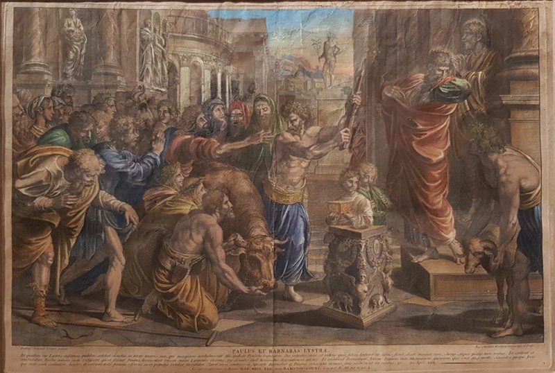 stampa antica "Paolo e Barnaba a Listra", Dorigny da Raffaello