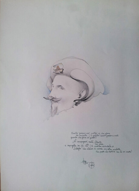 Disegno di Umberto Piezzo del 1975 "Venditore ambulante di frattaglie"